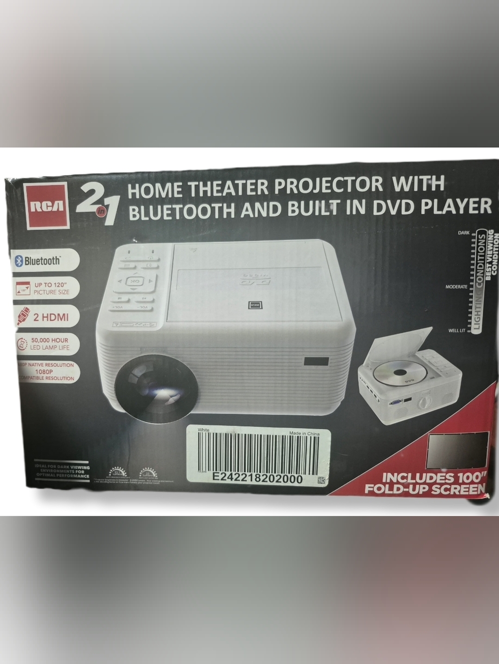 RCA 2 in 1 Home Theater Projector With Bluetooth & Built-in DVD Player